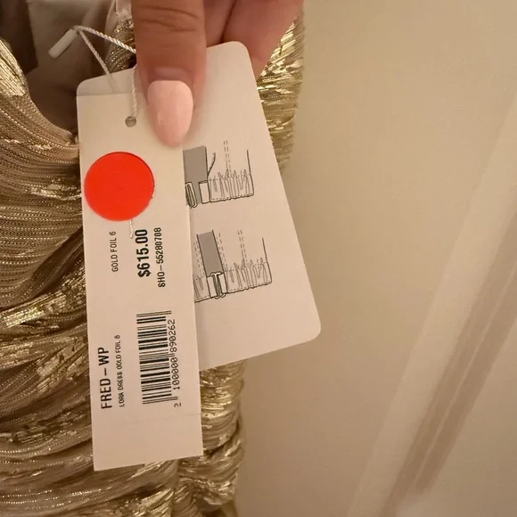 Shoshanna Women's Gold Foil Pleated Chiffon Lora Dress Size 6 - Picture 5 of 5